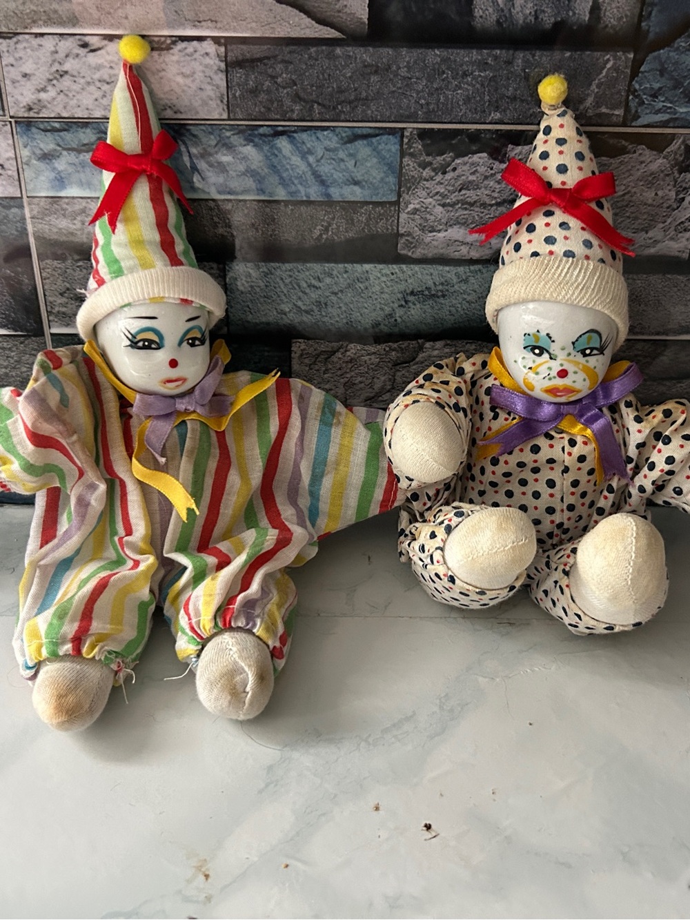 Source Unknown Multicolor Stripe & Polka Dot Clown Dolls with Red Bows